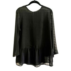 ZARA BASIC, BLACK SHEER , LONG SLEEVE TOP. SHEER BACK & SLEEVES. SIZE L.